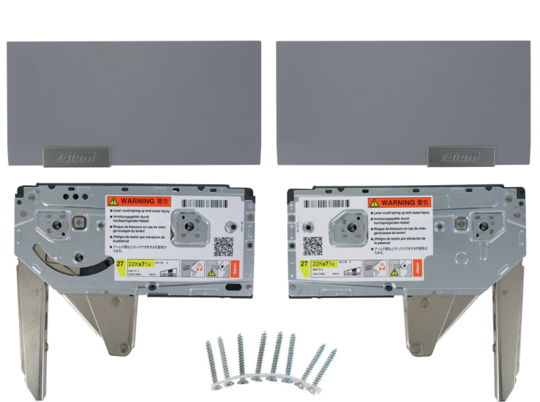 Beslagelementset AVENTOS HK top TIP-ON met schroefbevestiging. Vermogen 1730-5200. 107 graden hoek. Antraciet grijs.