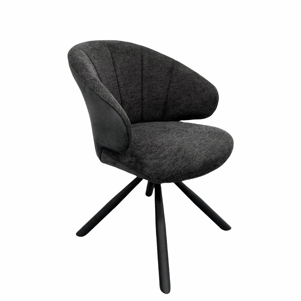 Brezo 1AS, Stoel, onderstel zwart mat, draaibaar, rond, bekleding donkergrijs
