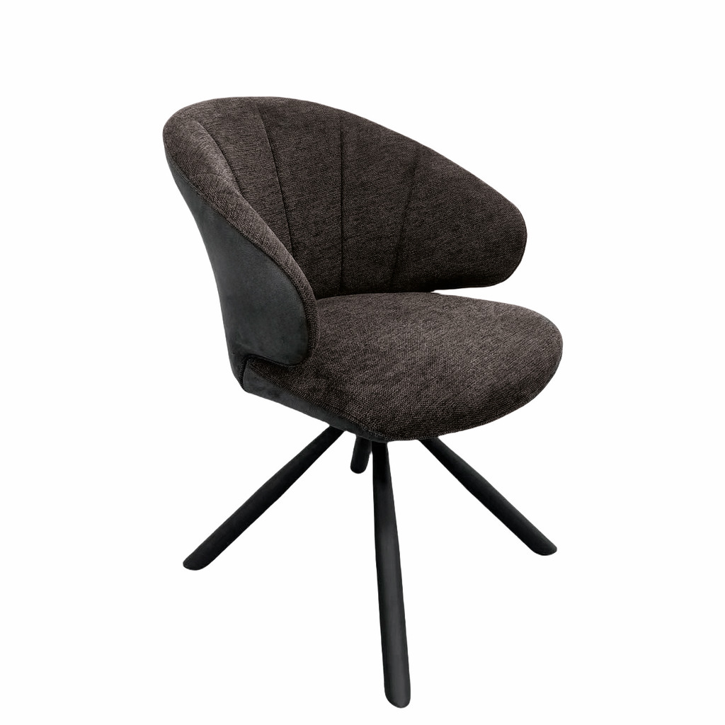 Brezo 1AS, Stoel, onderstel zwart mat, draaibaar, rond, bekleding bruin