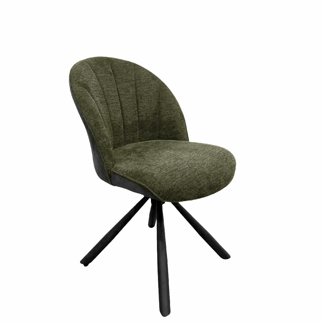 Brezo 1S, Stoel, onderstel zwart mat, draaibaar, rond, bekleding groen