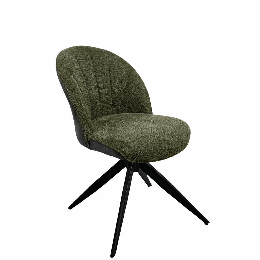 Brezo 1S, Stoel, onderstel zwart mat, draaibaar, hoekig, bekleding groen