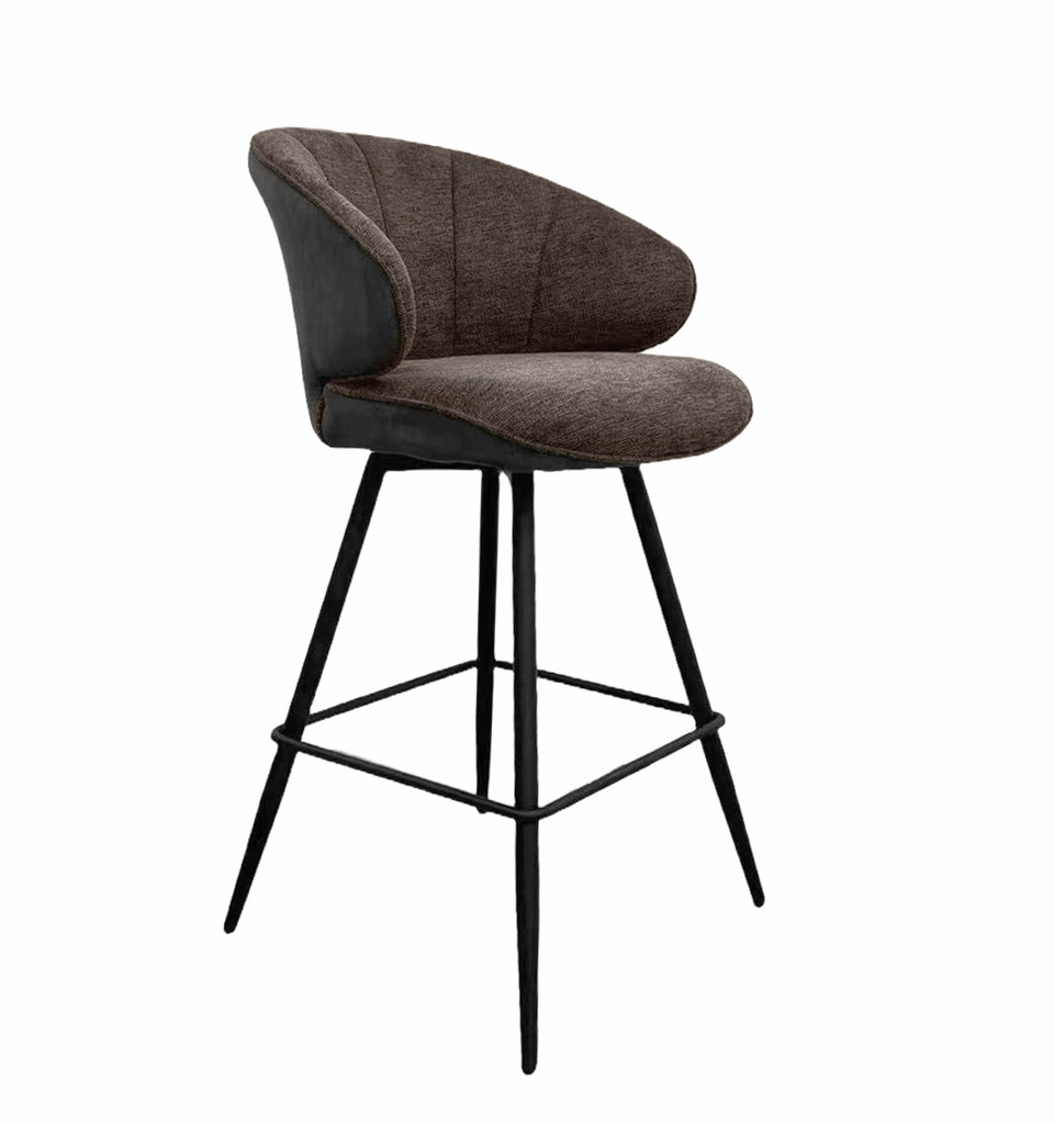 Brezo 2AS, Barkruk, onderstel zwart mat, draaibaar, bekleding bruin