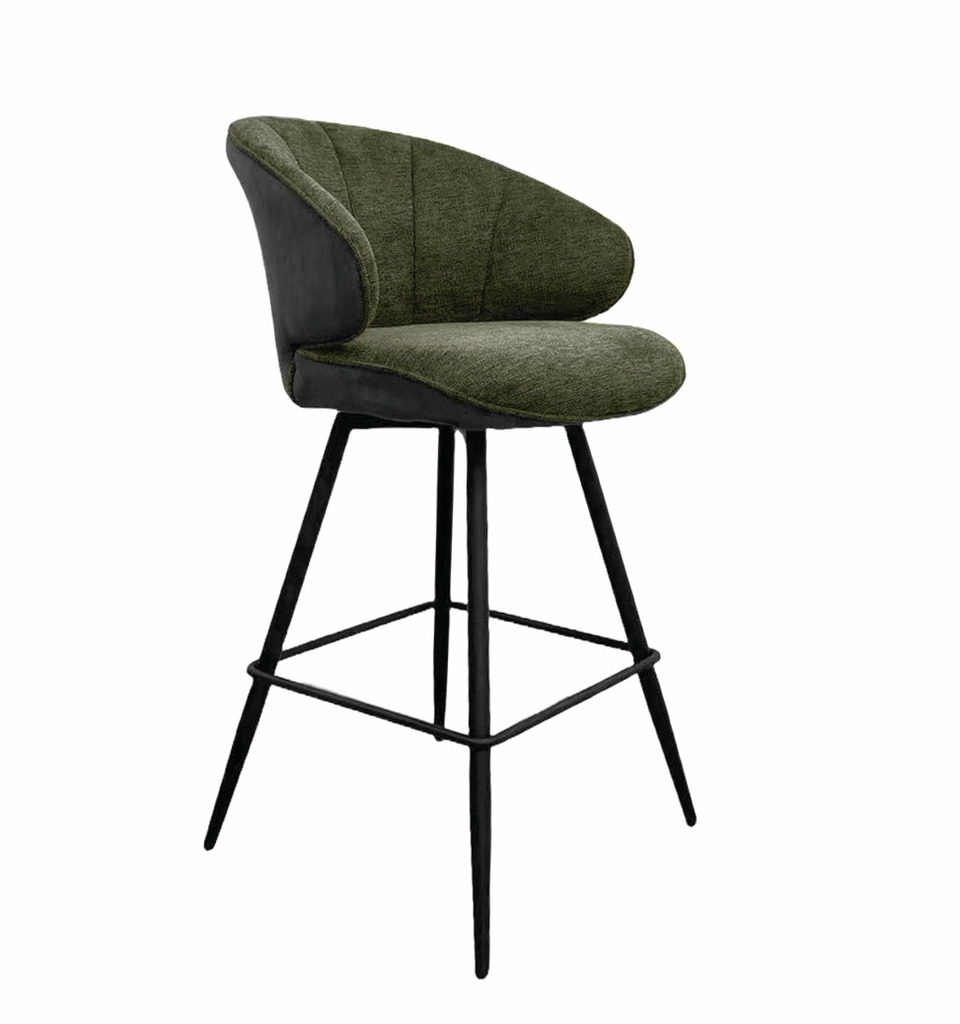 Brezo 2AS, Barkruk, onderstel zwart mat, draaibaar, bekleding groen
