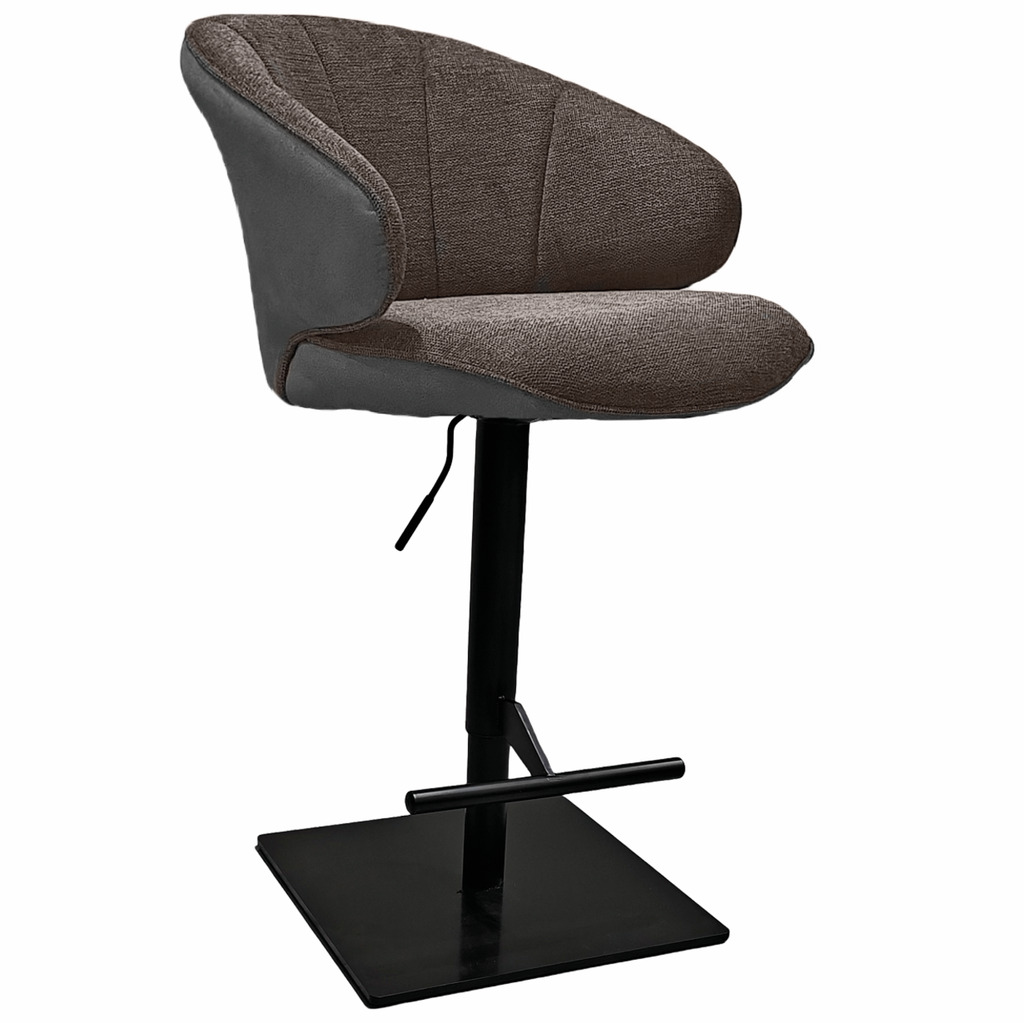Brezo AS, Barkruk, onderstel zwart mat, hoekig, bekleding bruin