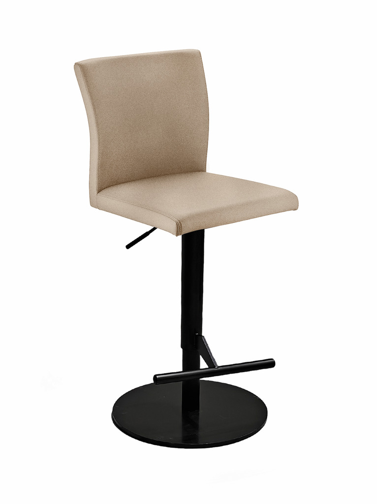 Buono KM, Barkruk, onderstel zwart mat, rond, bekleding licht kaki