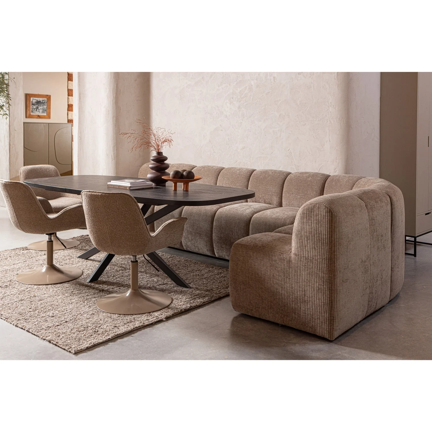 Woood Mojo Eetbank met rugleuning 164cm Ribstof donkerzand