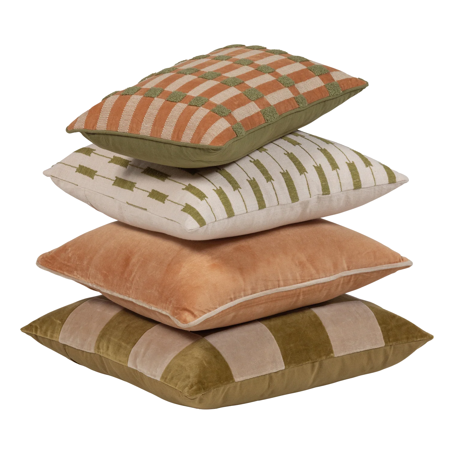 Woood Vola Kussenset groen/oranje 4stuks