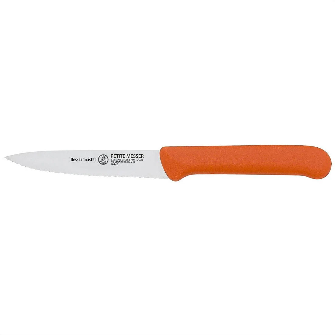 MESSERMEISTER serie PETITE-mes 10cm RVS gekarteld schil- tomaten- mes oranje kunststof heft