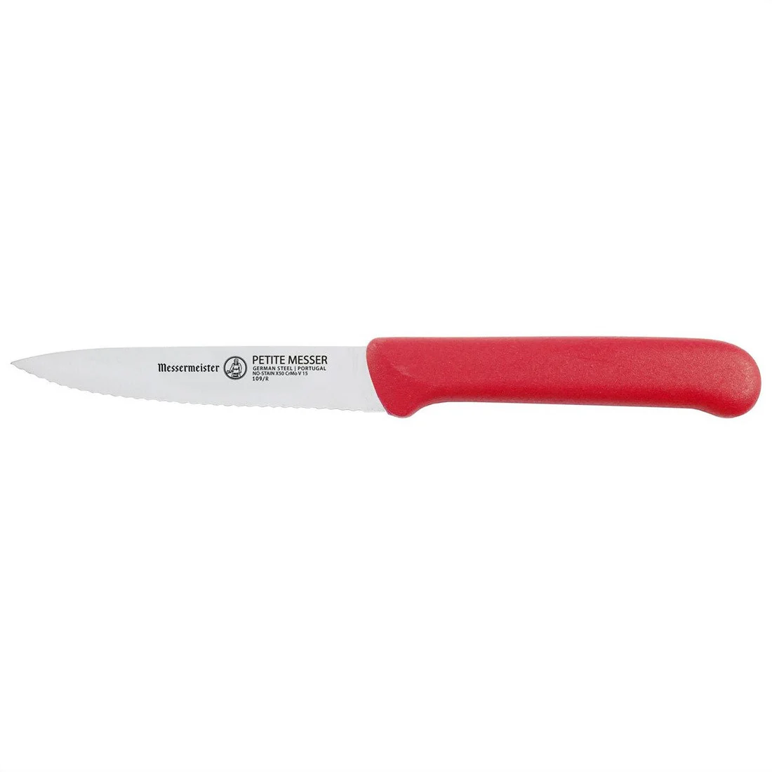 MESSERMEISTER serie PETITE-mes 10cm RVS gekarteld schil- tomaten- mes rood kunststof heft