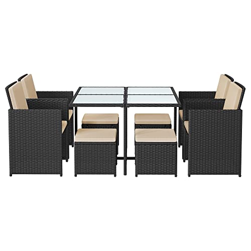 Tuinmeubelset – Ruimtebesparend – Polyrattan – Zwart / Beige
