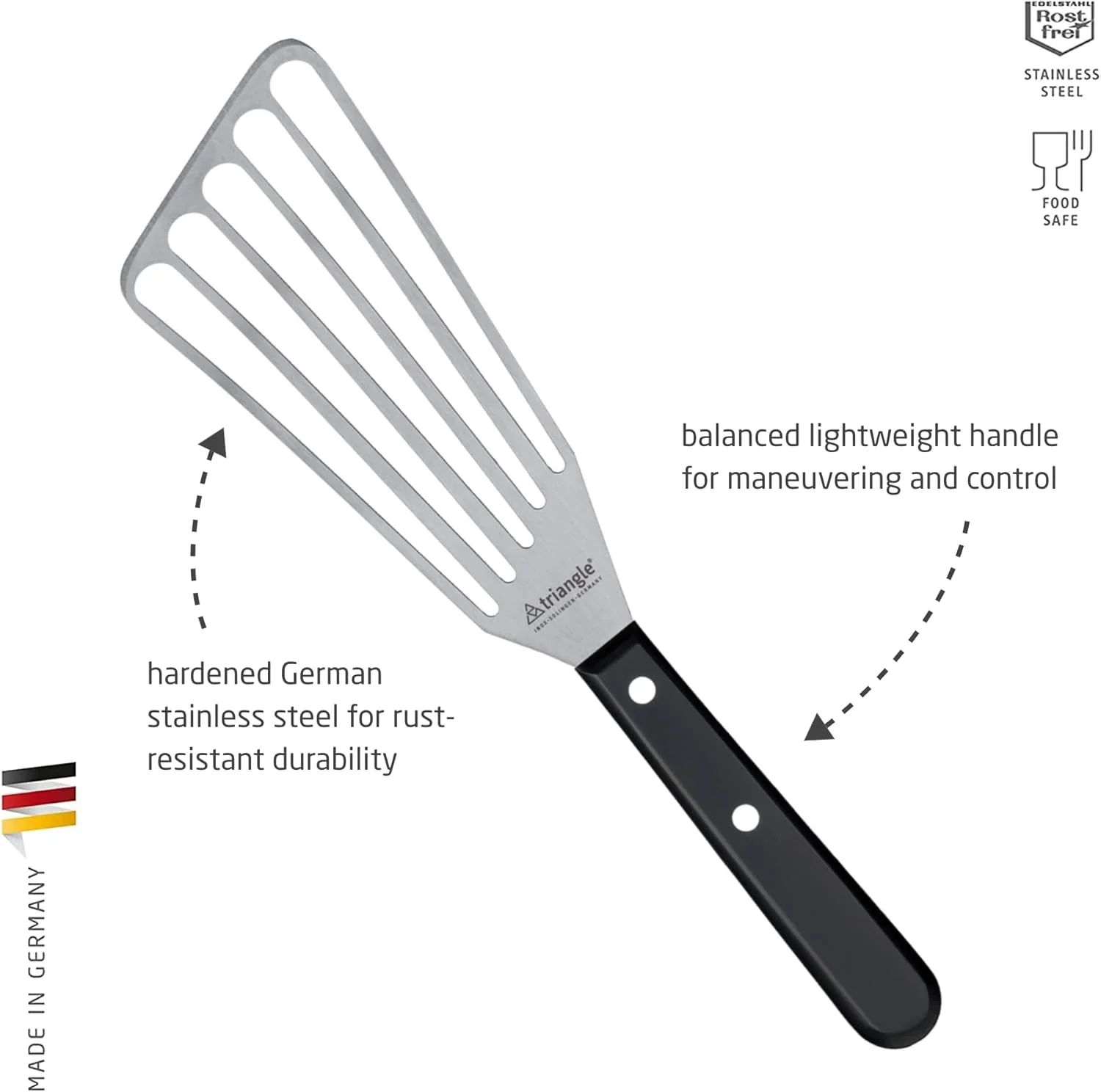 TRIANGLE spatel – palet LINKSHANDIG – RVS gleuven lemmet 16cm zwart ABS handvat