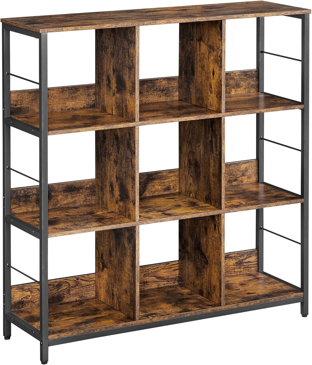 Boekenkast – 9 Vakken – Hout en Staal – Bruin en Zwart