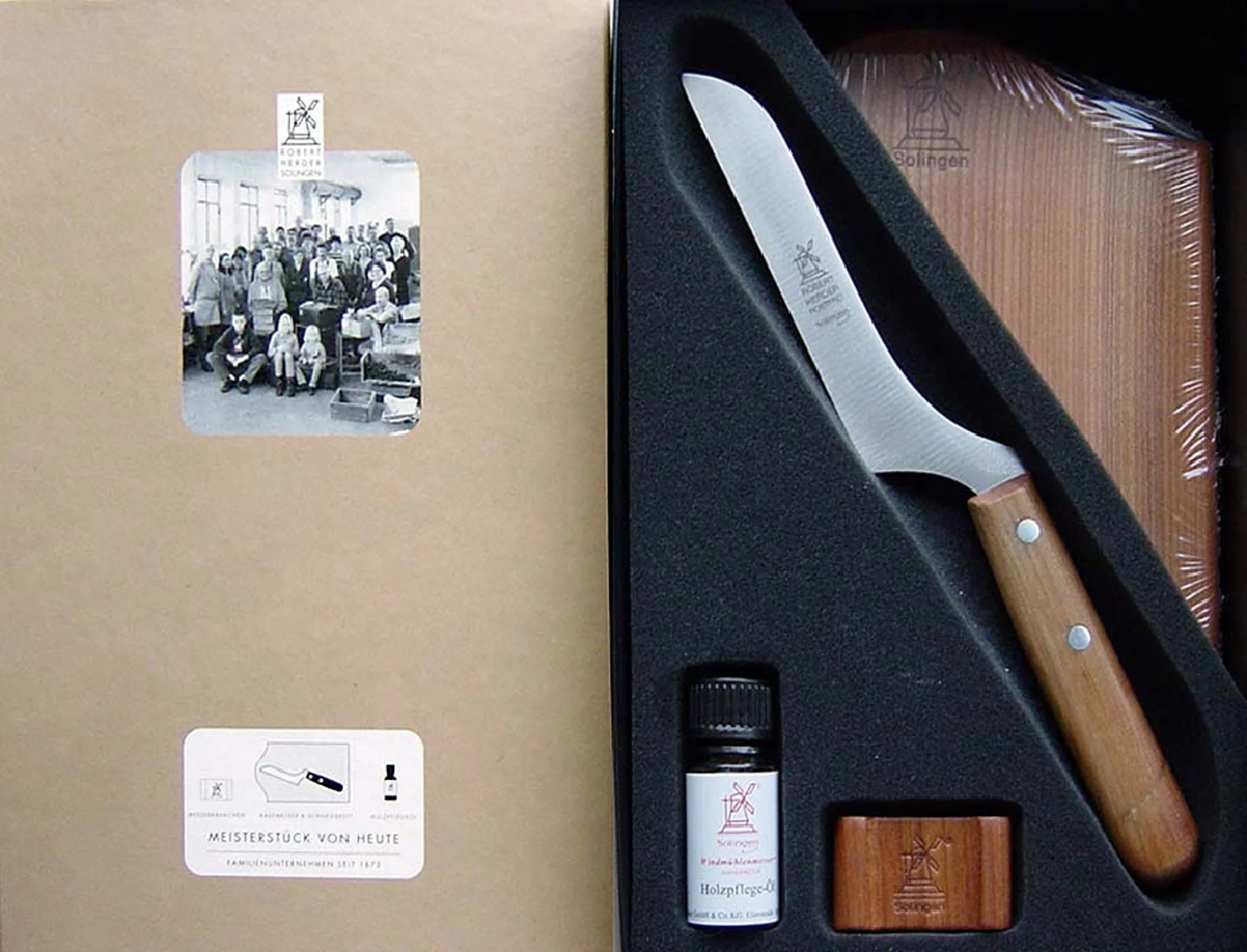 ROBERT HERDER Geschenk=set 4dlg kaas- salami- mes + snijplank en heft FSC kersenhout