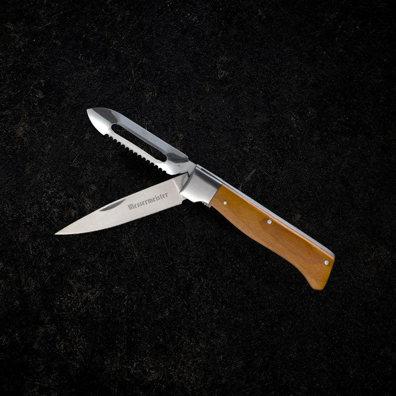 MESSERMEISTER ADVENTURE CHEF vouwbaar dun- schil- mes met schubben rasp houten heft