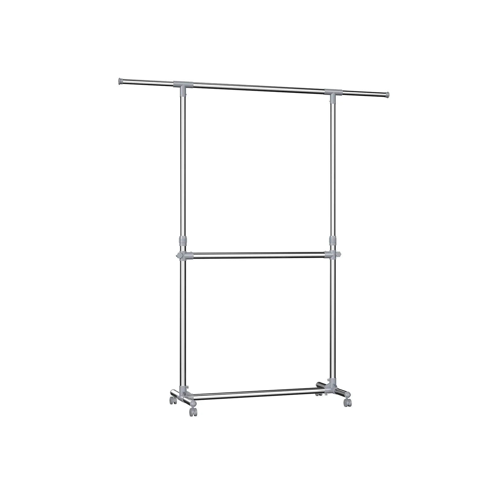 Kledingrek 101–166 cm – Op wielen – Tot 25 kg draagvermogen – Verstelbare hoogte (113–198 cm).