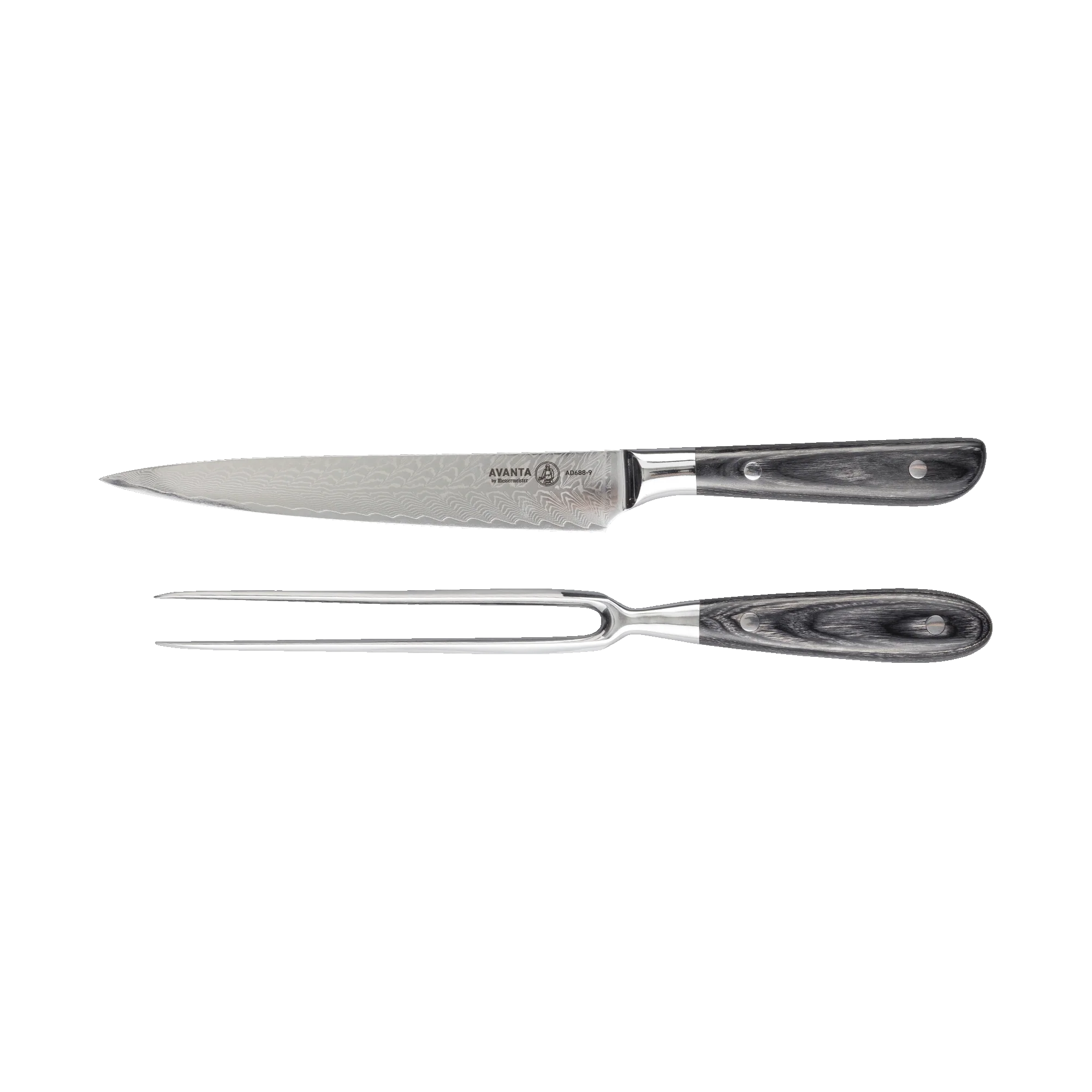 MESSERMEISTER AVANTA DAMASCUS 2 delige RVS mes & vork set zwart Pakkawood heft