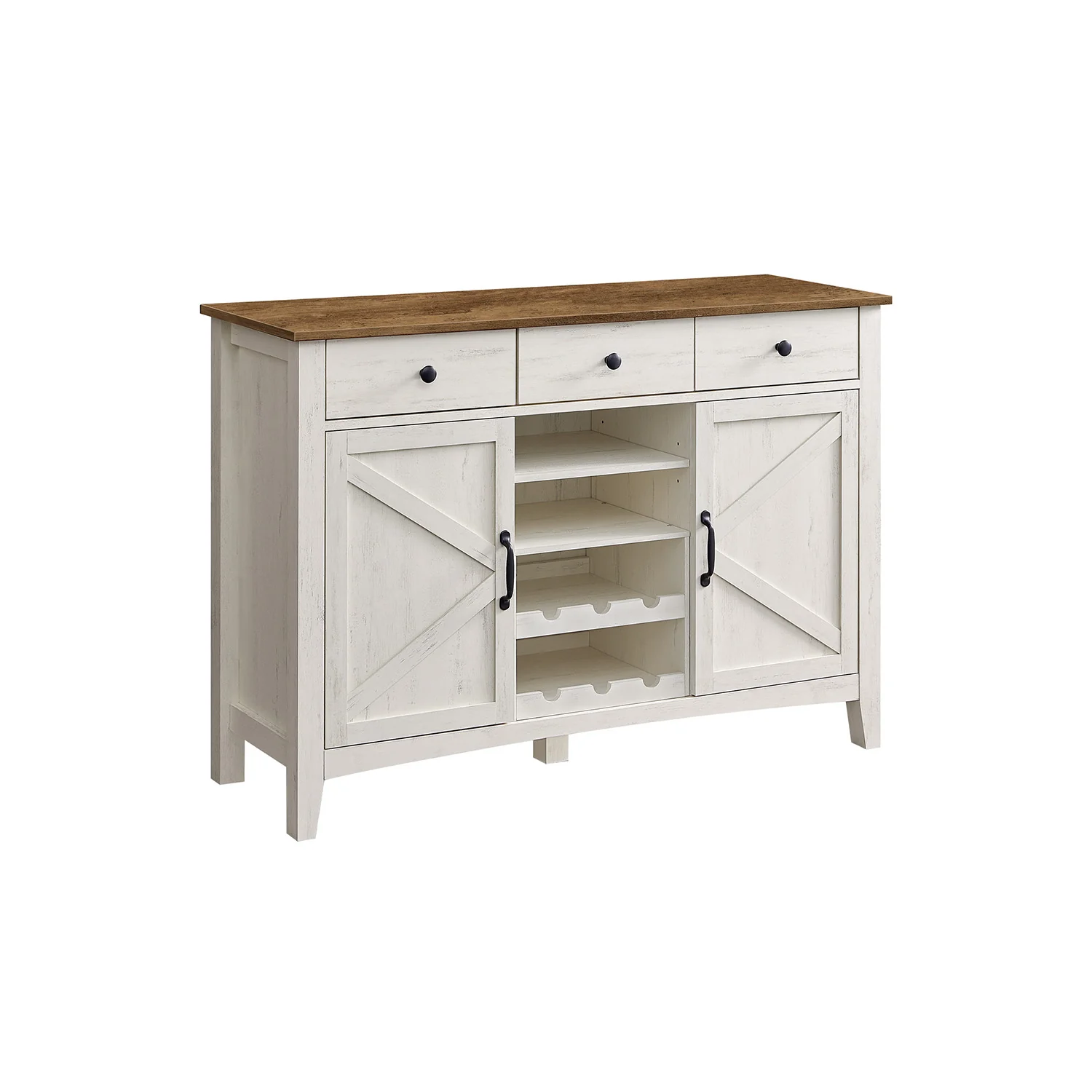 Keukenkast met wijnrek – vintage stijl – wit-honingbruin