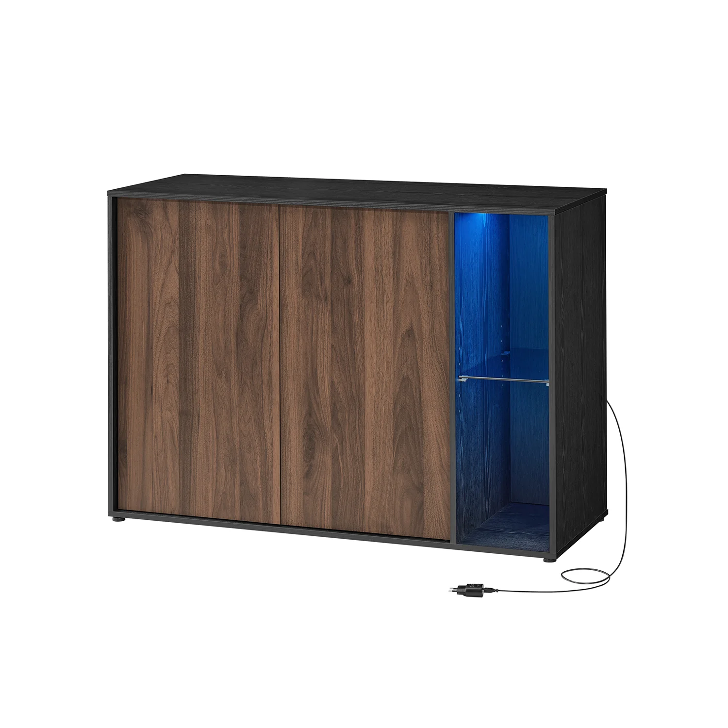 Dressoir – Met verlichting – Natuurlijk walnoot/ebbenhout zwart – Snelle montage zonder gereedschap – Ruime opbergruimte – Afmetingen 39 x 100 x 71 cm