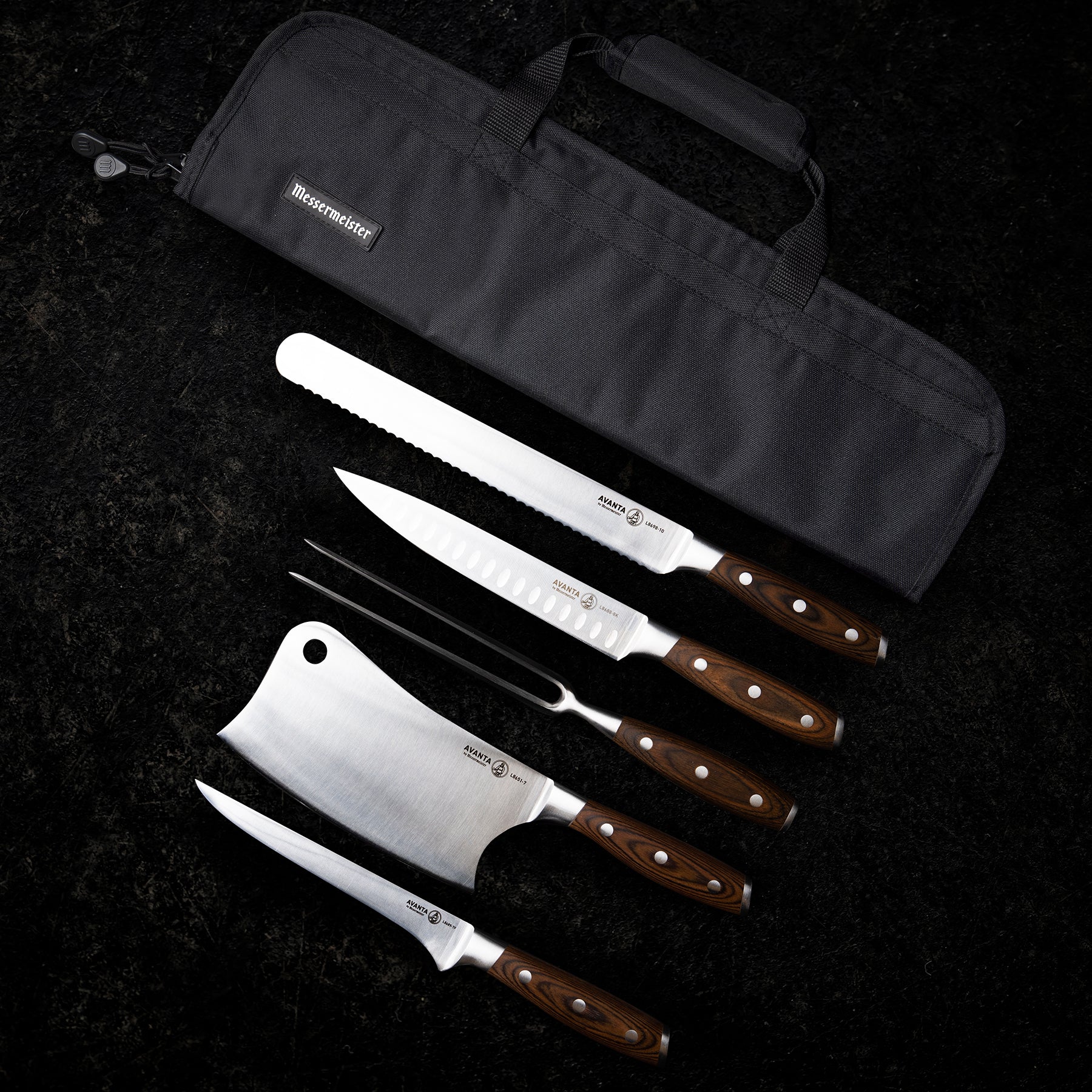 MESSERMEISTER AVANTA 6 delige BBQ messenset bruin rood zwart pakkawood heft