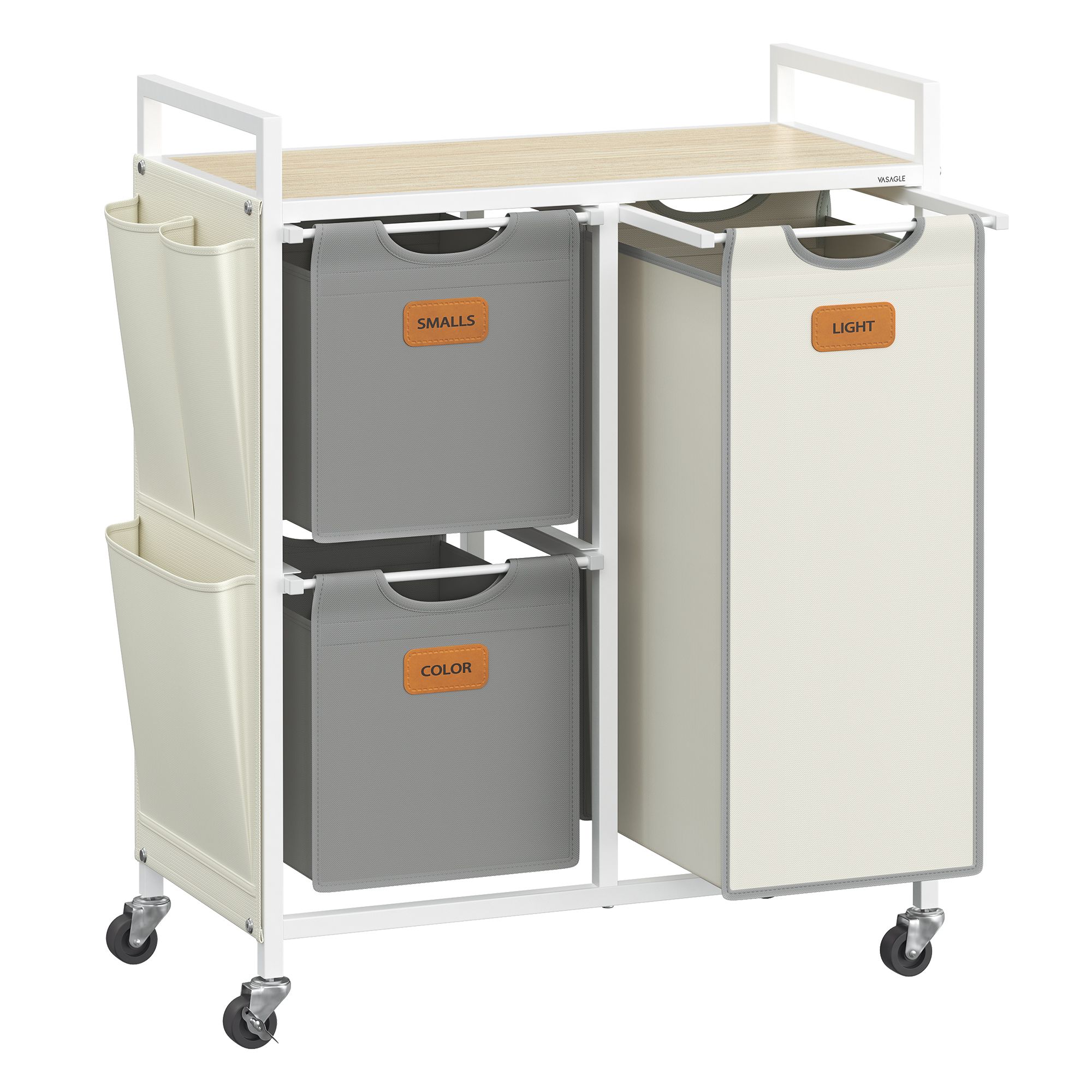 Wasmand met 3 vakken – Met labels – Met wielen