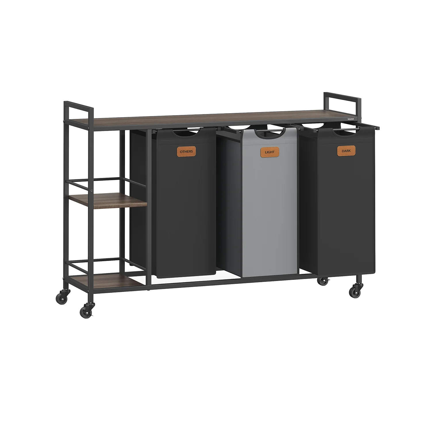 Wasmand met 3 manden – 150L – Met labels – Met wielen