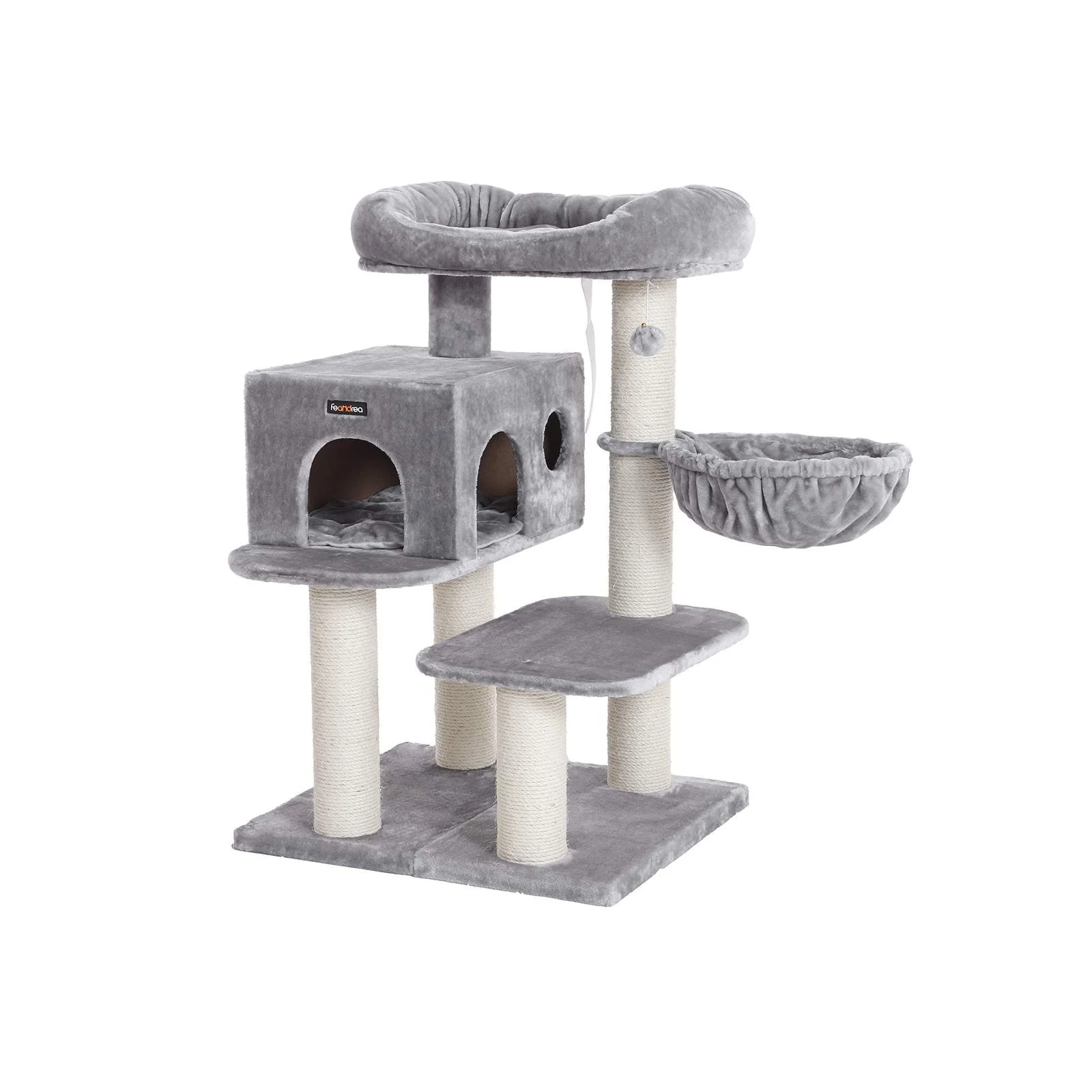 Krabpaal met platform en grot voor katten 112 cm lichtgrijs
