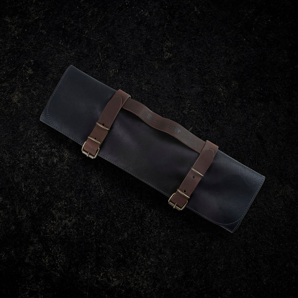 VINTAGE LEATHER BLACK KNIFE ROLL – 7 POCKET