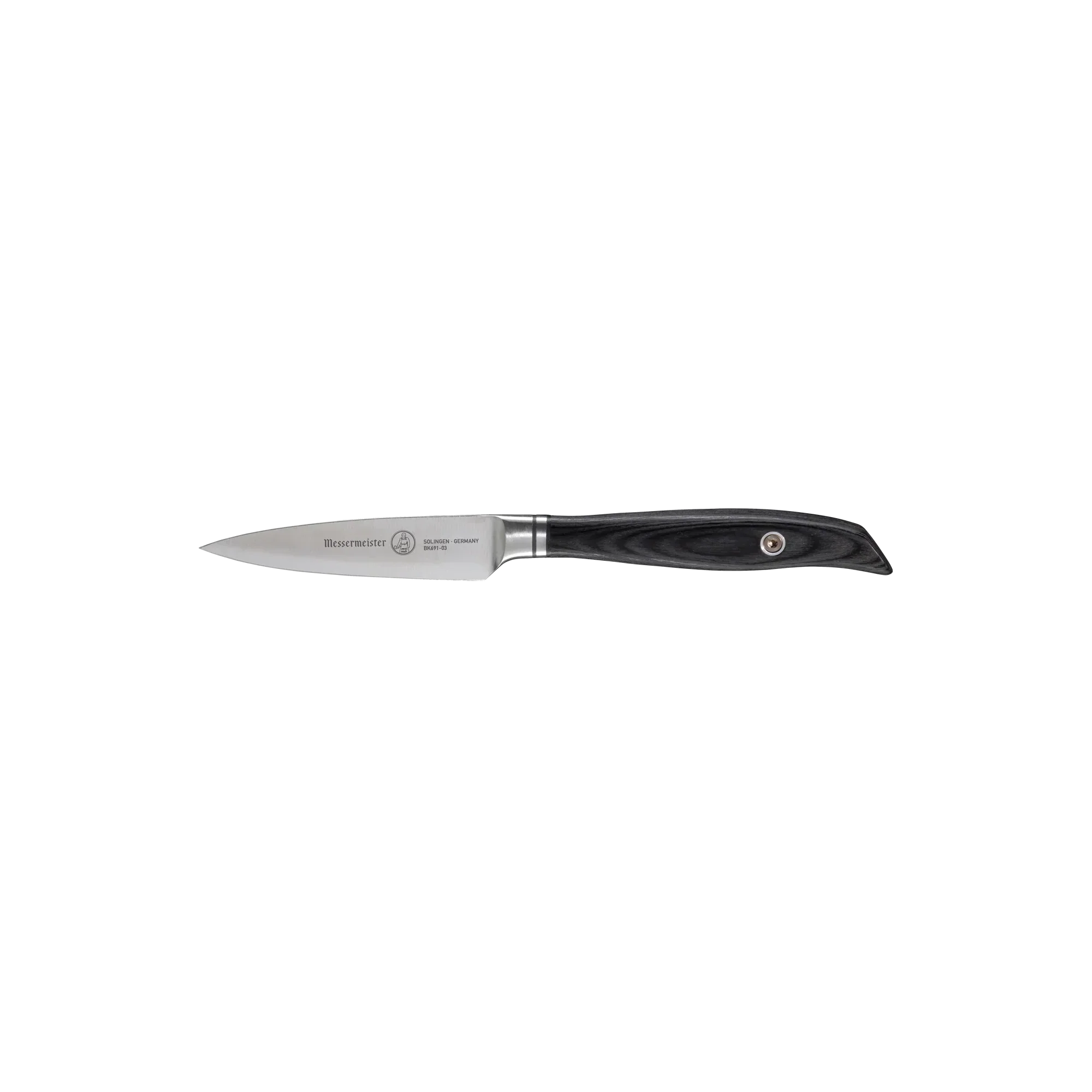 MESSERMEISTER collectie BLACKSMITH schil- tourneer- mes 9cm RVS lemmet met ebbenhouten heft