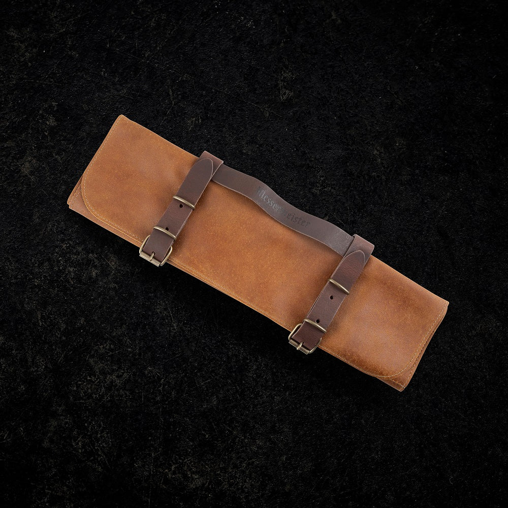VINTAGE LEATHER AMBER KNIFE ROLL – 7 POCKET
