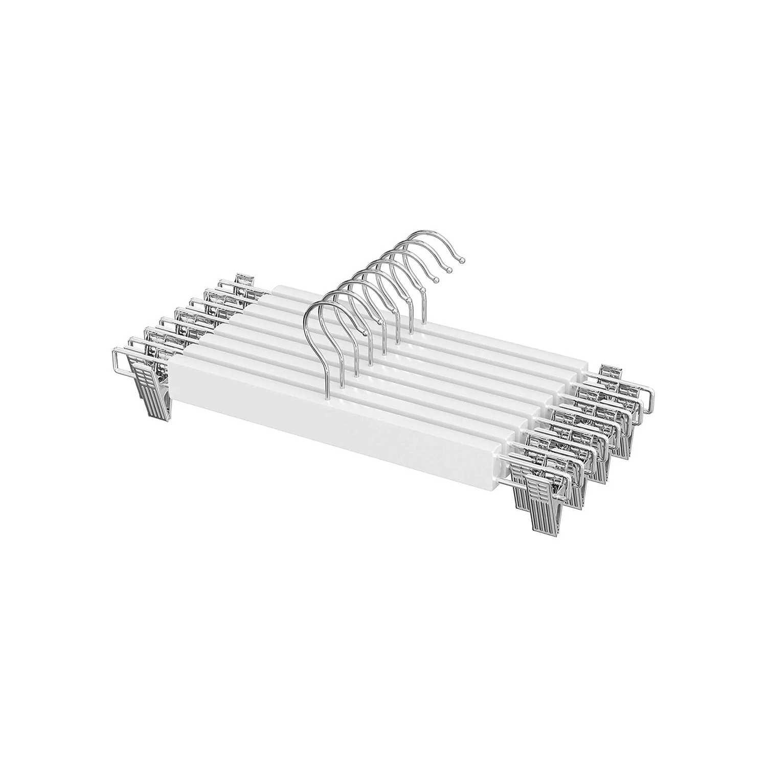 Broekhanger – Set van 8 met clips – Natuurlijk hout – Wit