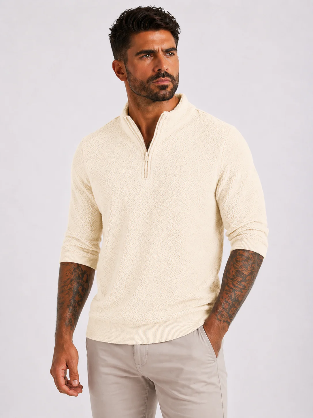Classic Zip Fleece Pullover – White