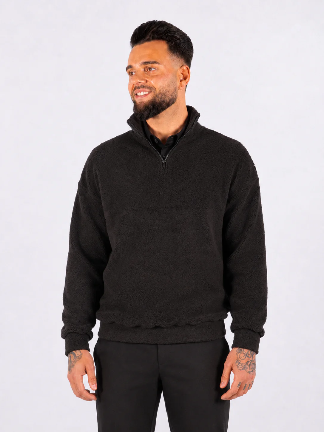 Classic Zip Fleece Pullover – Black
