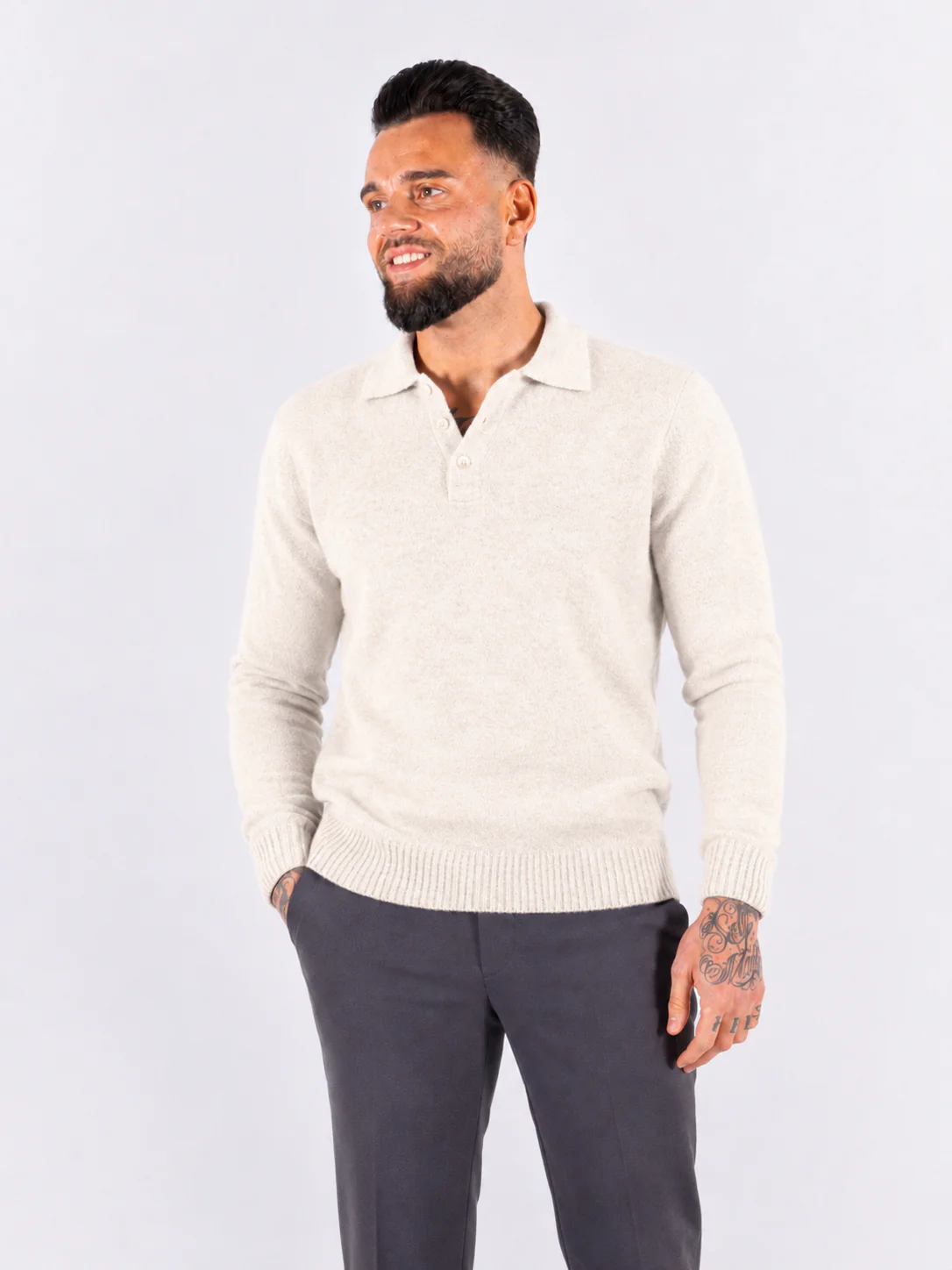 Polo Knitwear, Plain with Tape Detail – Beige