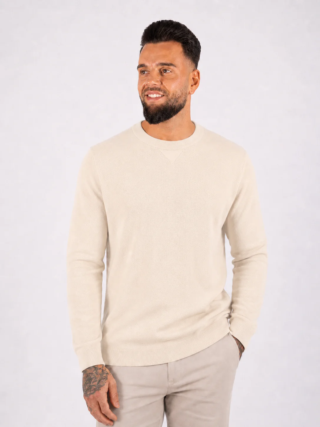 Crewneck Knitwear, Plain – Beige