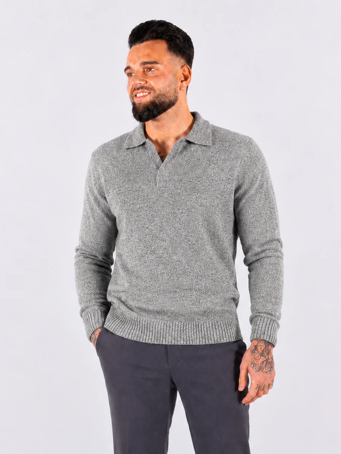 Collar V-Neck Knitwear – Light Grey