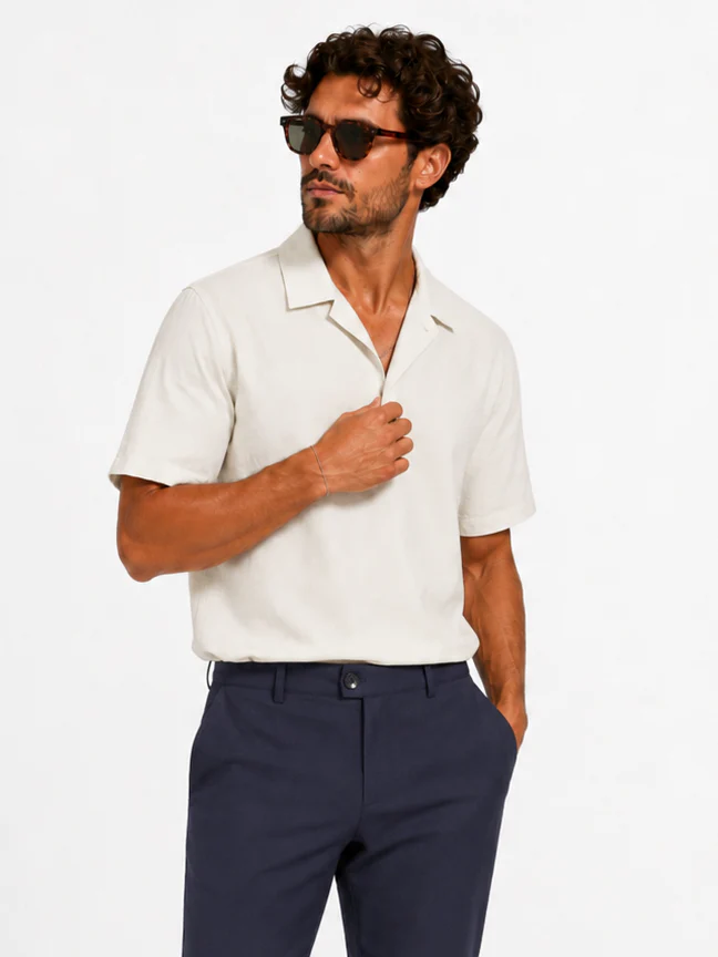 Buttonless polo short sleeve beige