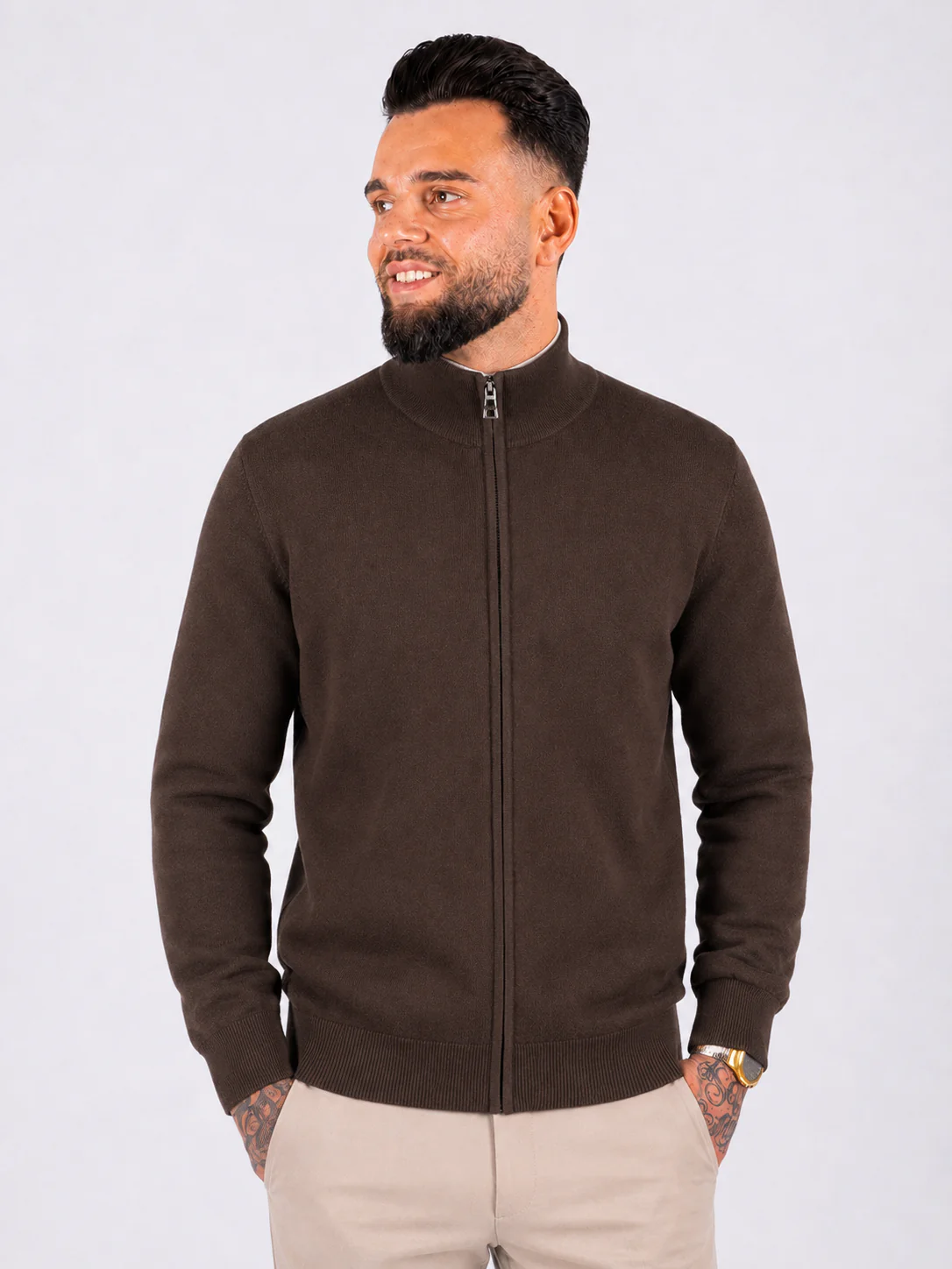 Vest zipper knitwear brown