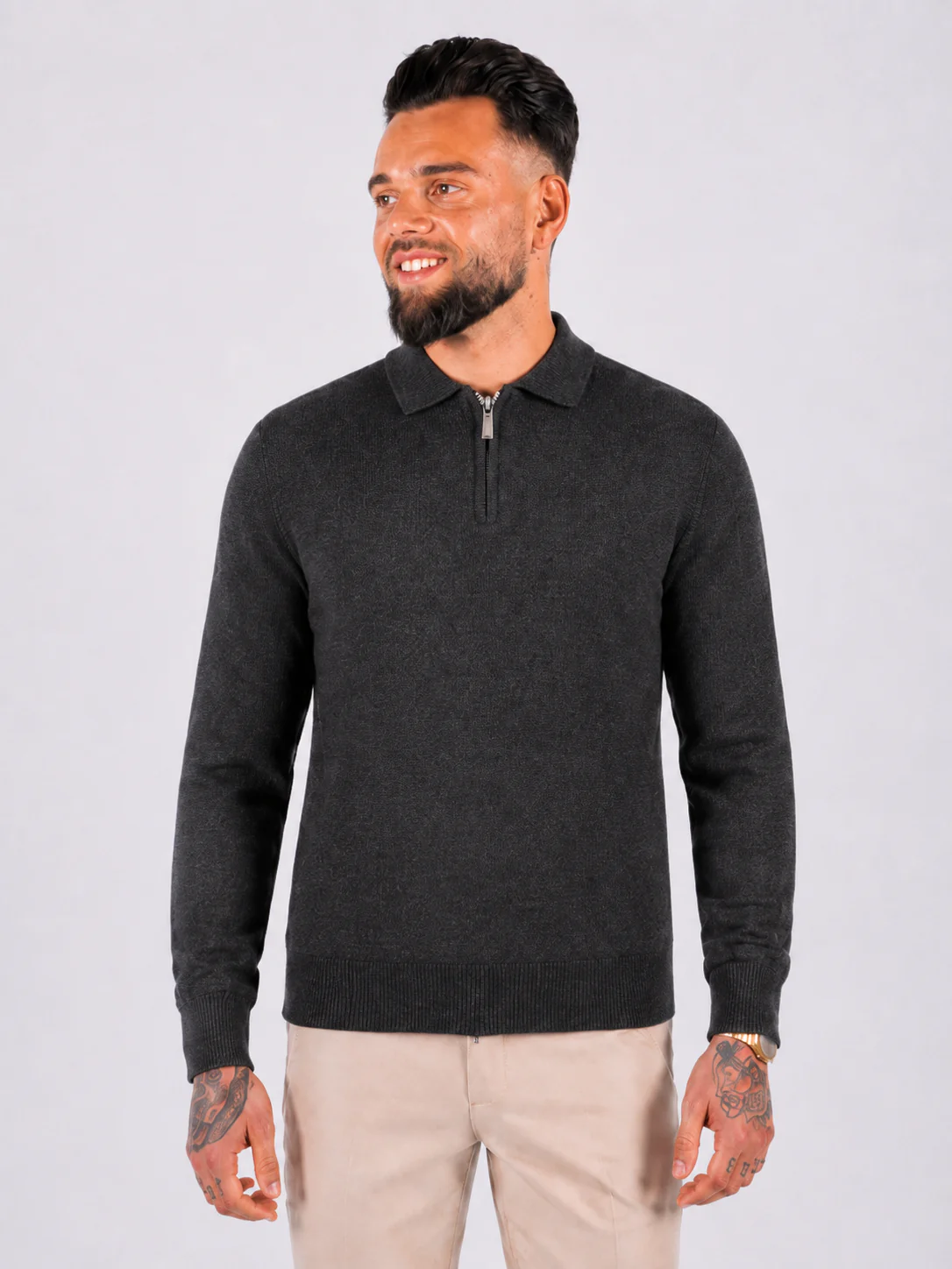 Polo knitwear long sleeve zipper dark grey