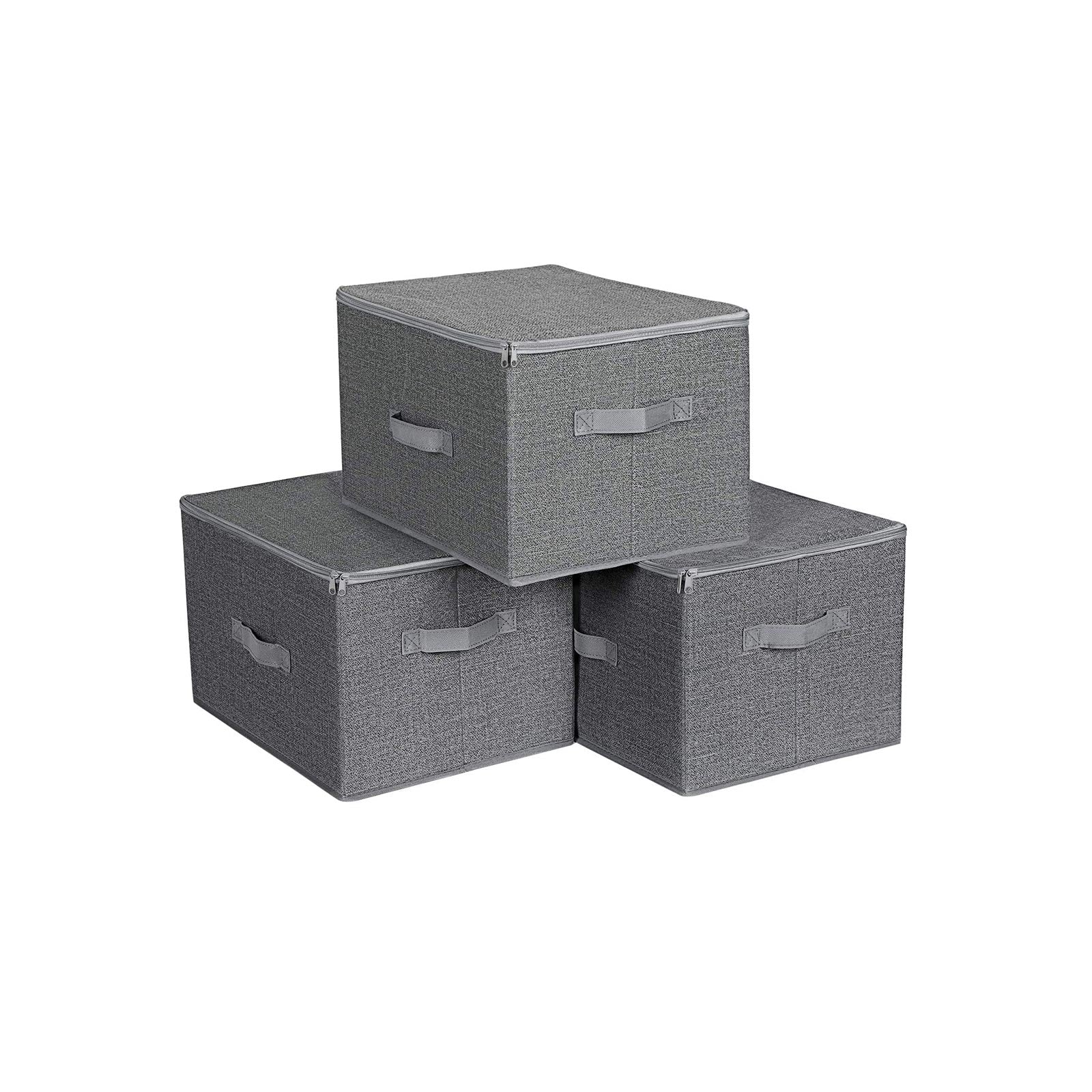 Opbergboxen – Set van 3 met deksel en handgrepen – Grijs