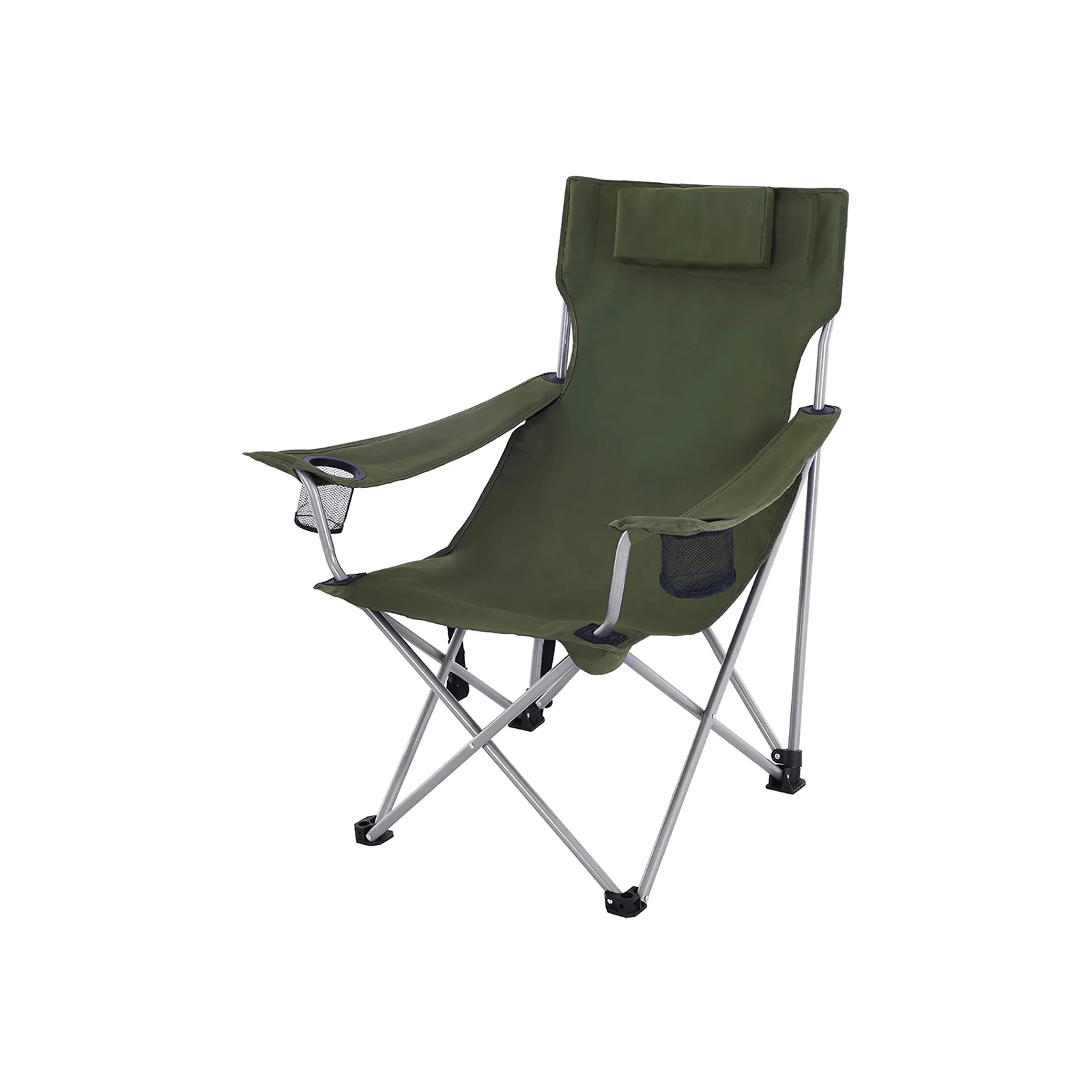 Campingstoel – met hoofdsteun en armleuningen – groen