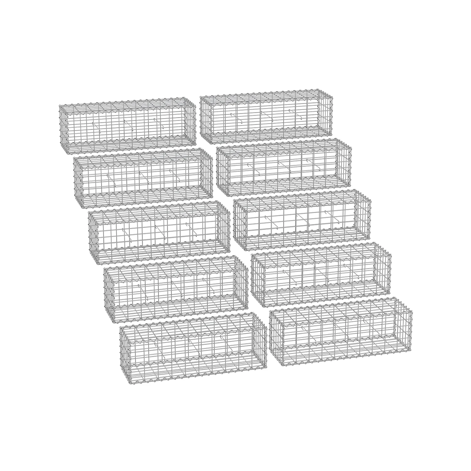 Schanskorven set van 10 voor stenen 100 x 30 x 30 cm zilver
