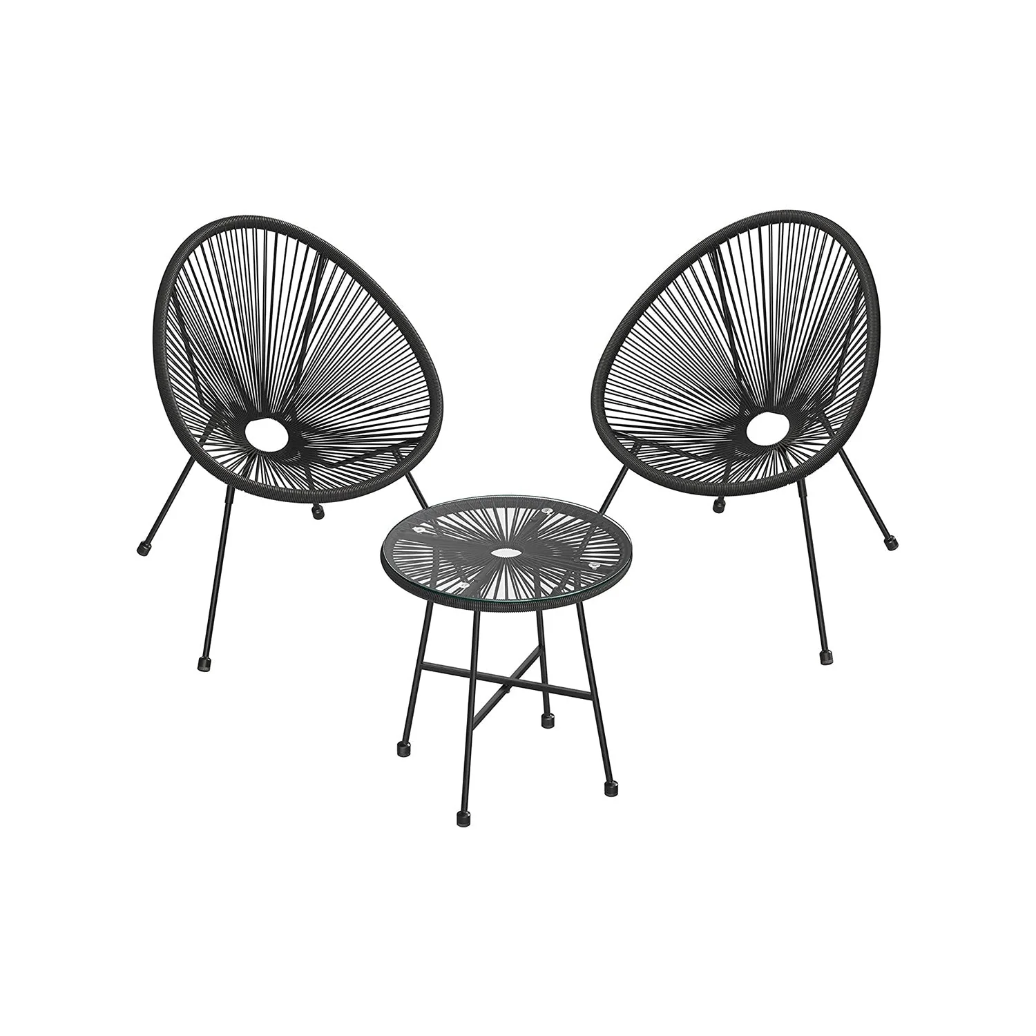 Tuinmeubelset – Set van 3 – Glazen tafelblad – Zwart