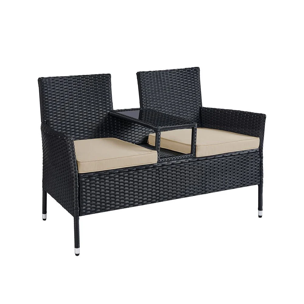 Tuinstoel met tafel – Ruimtebesparend – Zwart-taupe