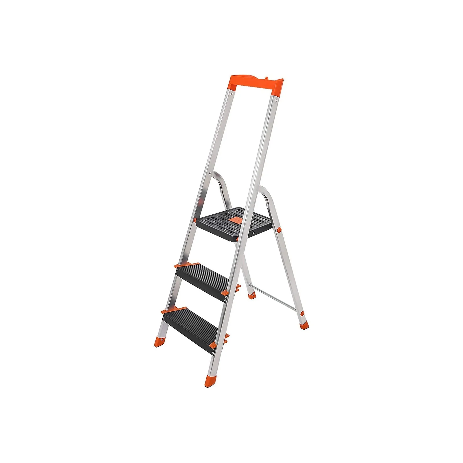 Ladder 3 treden – Antislip en opvouwbaar – Zilver, zwart, oranje Ladder 3 treden – Antislip en opvouwbaar – Zilver, zwart, oranje