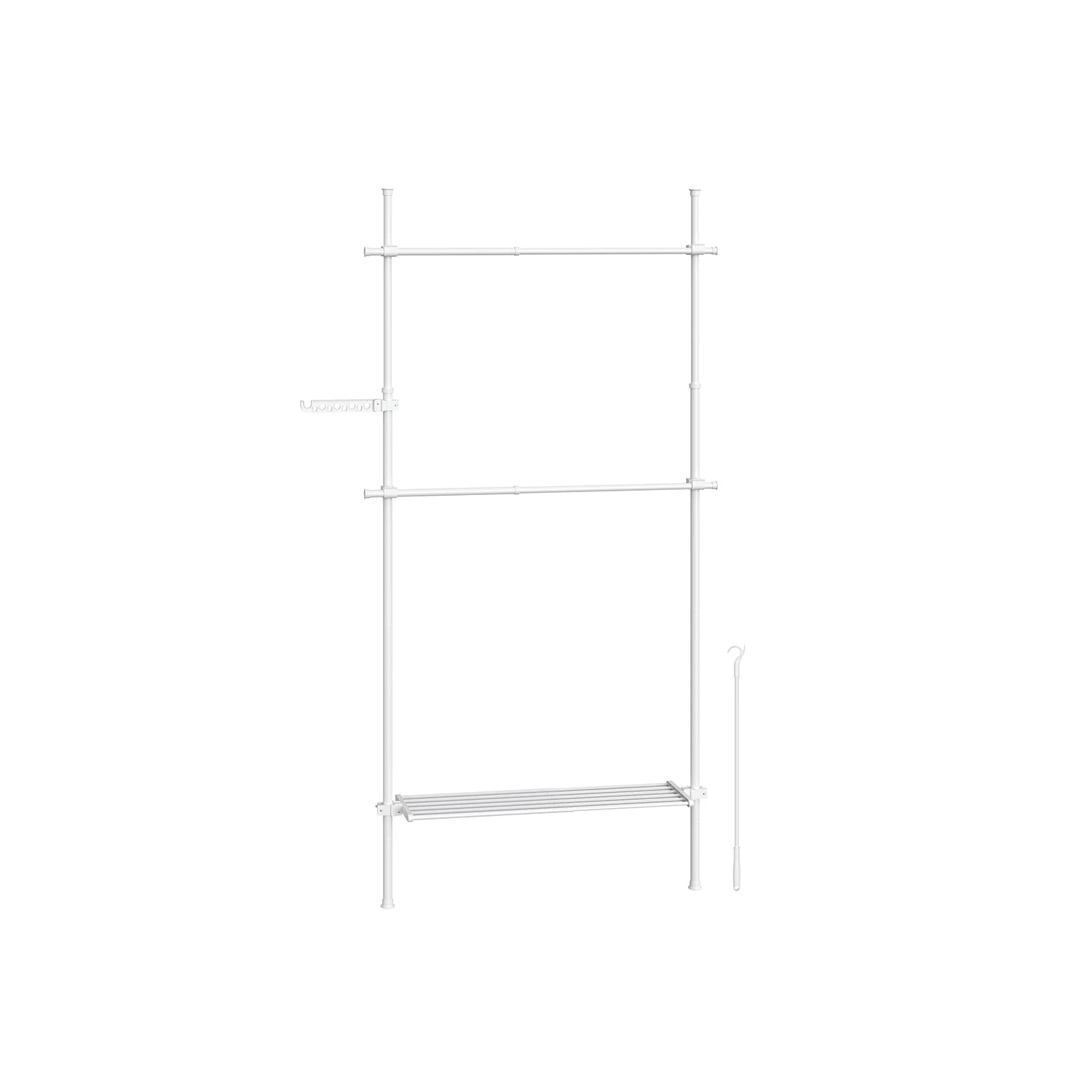 Kledingrek – 33,5 x (84-123) x (208-310) cm – Verstelbaar in hoogte en breedte – Met legplank – Tot 47,5 kg draagvermogen