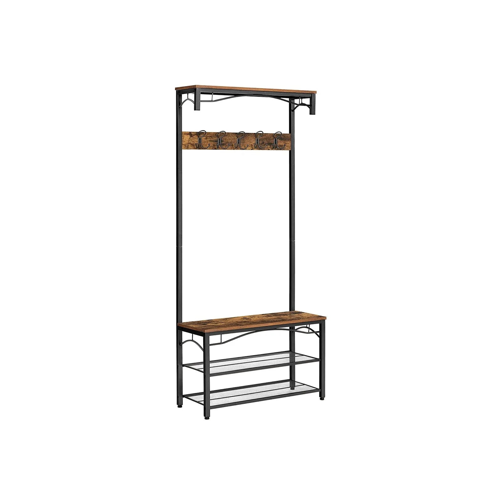 Kapstok met schoenenbank – Vintage design – 5 dubbele haken – Tot 100 kg draagvermogen