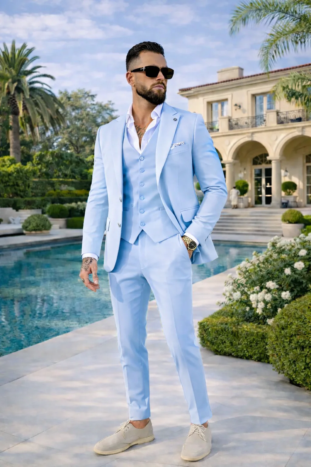 Suit Three Piece Havana Light Blue