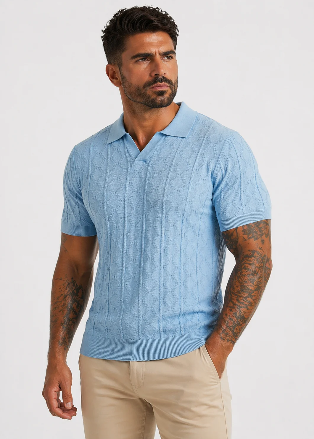 Porto Textured Polo Light Blue
