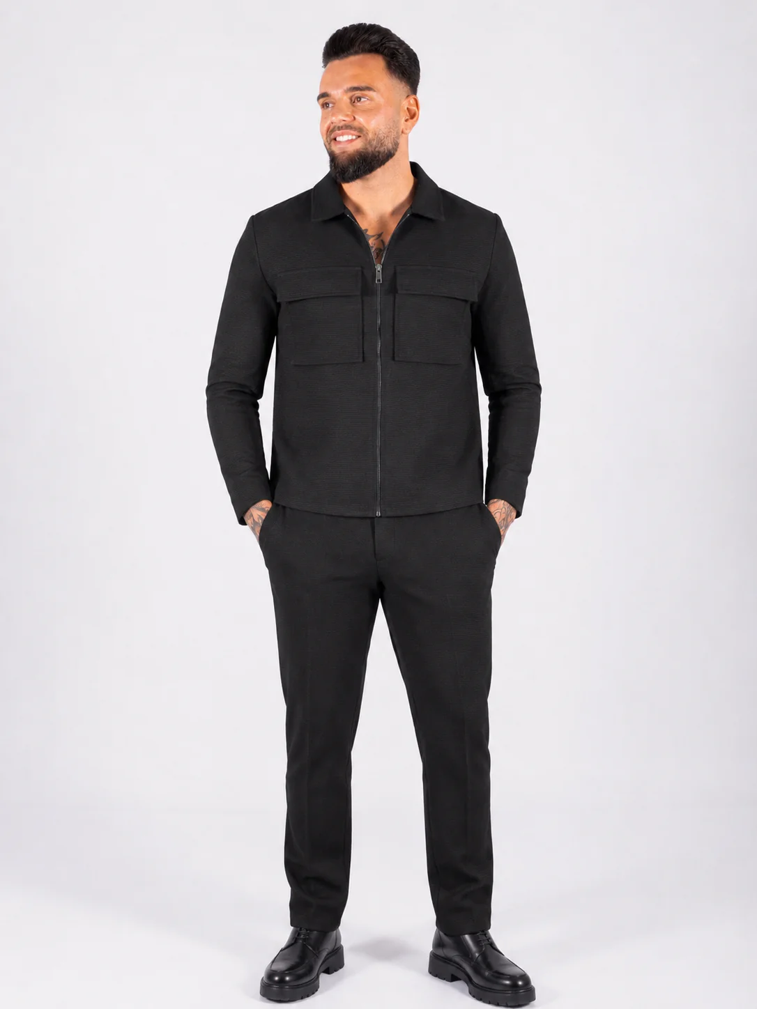 Textured Matching Set – Black