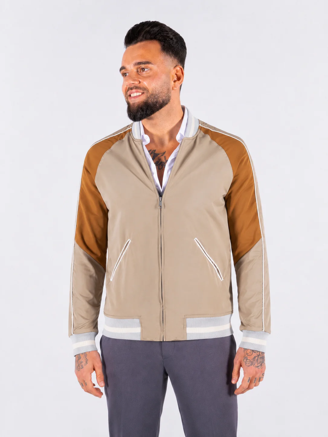 Colour Block Baseball jacket – Brown
